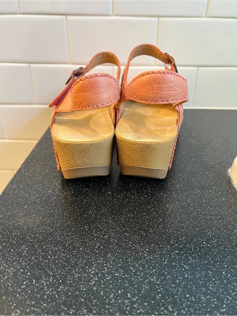 Dansko Women's Coral Pink Leather Mary Jane Wedge Sandals size 41